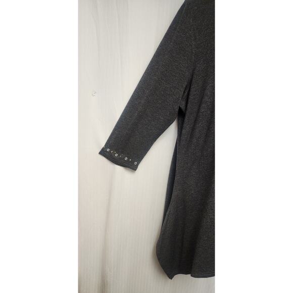 Belldini Stretch Embellished 3/4 Sleeves Tunic Gray Top Blouse Hanky Hem 2X - Picture 7 of 10